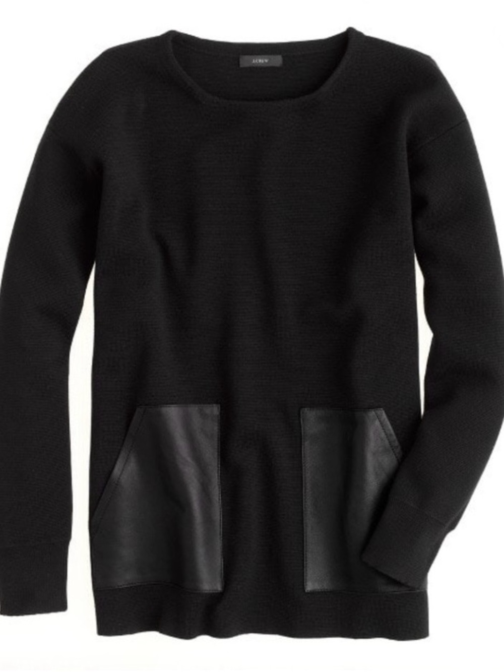 J Crew Black Women's Merino Wool Crewneck Sweater with Leather Pockets Size S